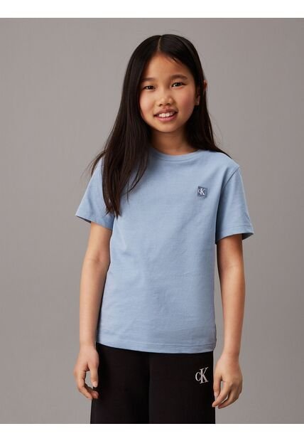 Camiseta Azul Cuello Redondo Con Logo Insignia Calvin Klein