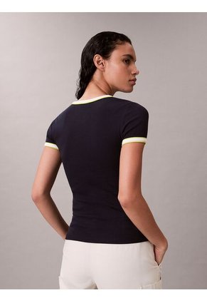 Camiseta Azul Baby Fit De Manga Corta En Canalé Calvin Klein