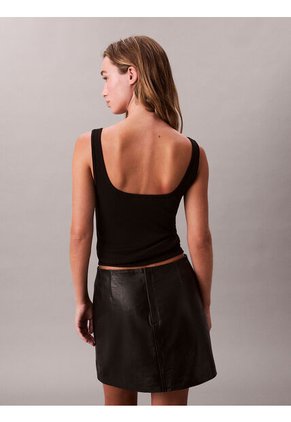 Camiseta Negra De Tirantes Acanalada Con Monograma Calvin Klein