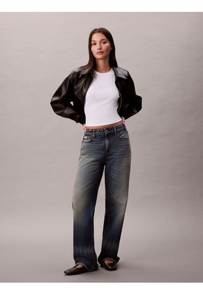 Camiseta Blanca Manga Larga Ajustada Con Monograma Calvin Klein