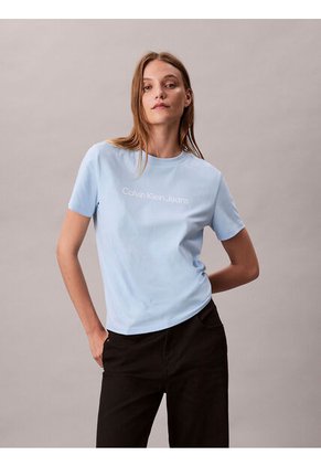 Camiseta Celeste Clásica Con Logo Estampado Calvin Klein