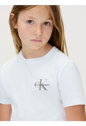 Camiseta Blanca Infantil Con Monograma Calvin Klein
