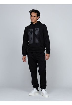 Buzo Negro Con Capota Y Estampado De Monograma Calvin Klein