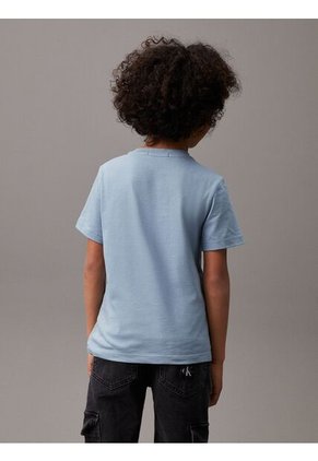 Camiseta Azul Cuello Redondo Con Logo Insignia Calvin Klein