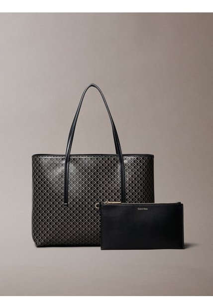 Bolso Negro Tote Pequeño Con Logo Monograma Con Bolsito Calvin Klein