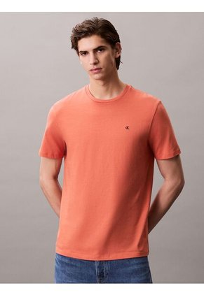 Camiseta Roja De Algodón Con Monograma Bordado Calvin Klein