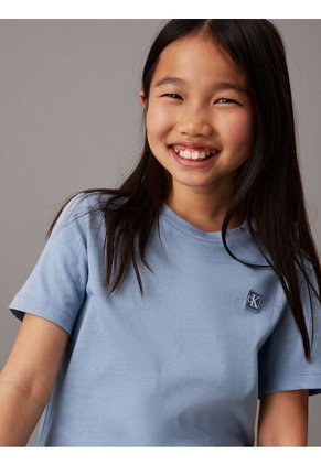 Camiseta Azul Cuello Redondo Con Logo Insignia Calvin Klein