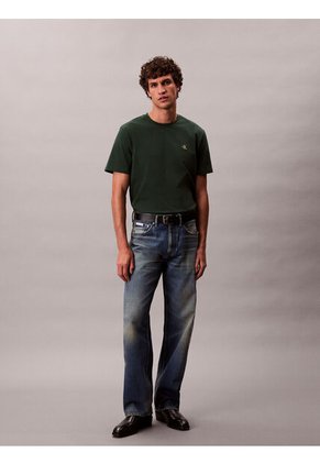 Camiseta Verde Regular De Manga Corta Con Monograma Bordado Calvin Klein