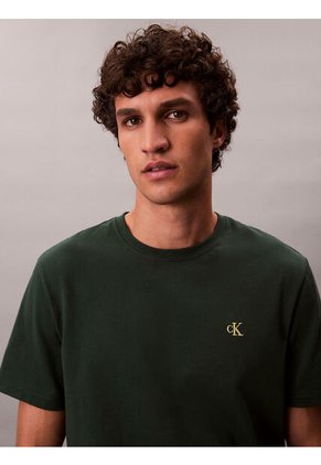 Camiseta Verde Regular De Manga Corta Con Monograma Bordado Calvin Klein