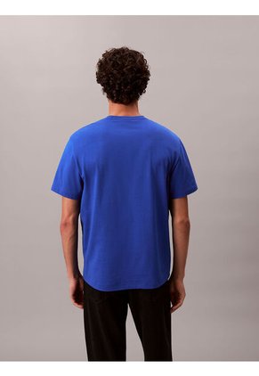 Camiseta Azul Regular De Manga Corta Con Monograma Bordado Calvin Klein