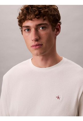 Camiseta Blanca De Manga Larga Con Textura Ligera Calvin Klein