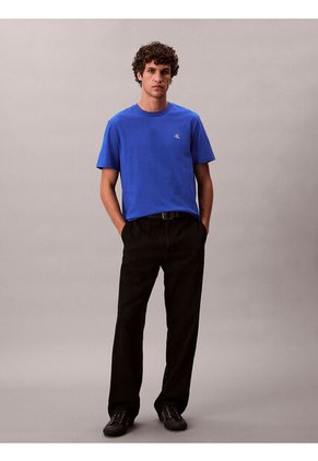 Camiseta Azul Regular De Manga Corta Con Monograma Bordado Calvin Klein