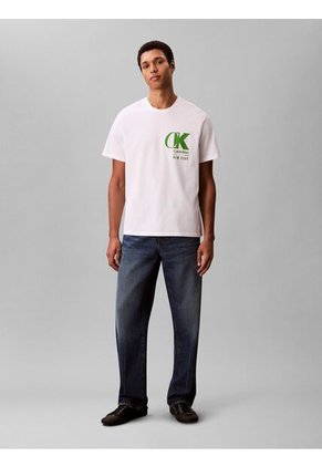 Camiseta Blanca Con Estampado De Logo Con Efecto Entrelazado Calvin Klein