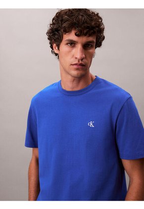 Camiseta Azul Regular De Manga Corta Con Monograma Bordado Calvin Klein