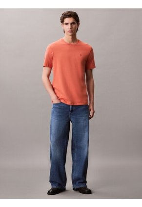 Camiseta Roja De Algodón Con Monograma Bordado Calvin Klein