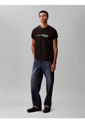 Camiseta Negra Con Estampado Gráfico De Logo En Letra Cursiva Calvin Klein