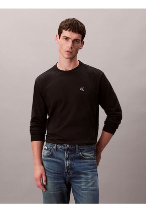Camiseta Negra De Manga Larga Con Monograma Calvin Klein