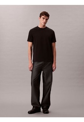 Camiseta Negra De Algodón Interlock Calvin Klein