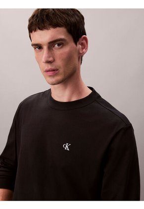 Camiseta Negra De Manga Larga Con Monograma Calvin Klein