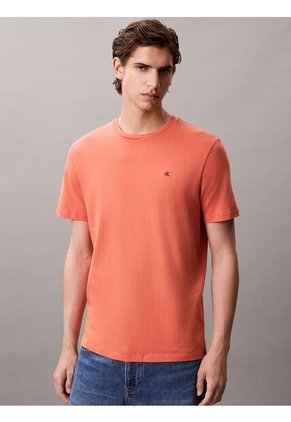 Camiseta Roja De Algodón Con Monograma Bordado Calvin Klein