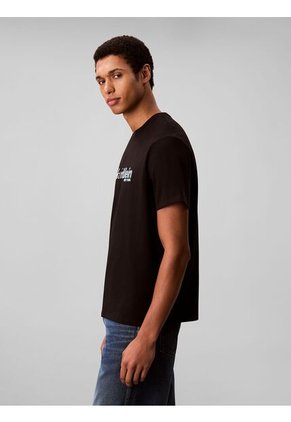 Camiseta Negra Con Estampado Gráfico De Logo En Letra Cursiva Calvin Klein