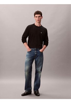 Camiseta Negra De Manga Larga Con Monograma Calvin Klein