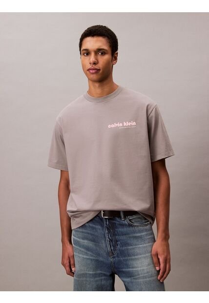 Camiseta Gris Con Logotipo Bordado Calvin Klein