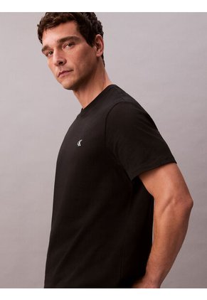 Camiseta Negra Regular De Manga Corta Con Monograma Bordado Calvin Klein