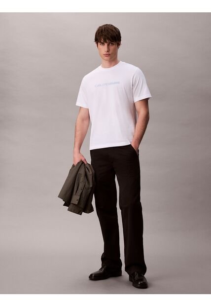 Camiseta Blanca Con Logo Gráfico Apilado Calvin Klein
