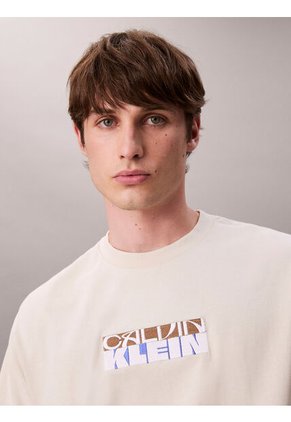 Camiseta Beige Con Gráfico De Logo En Bloque Calvin Klein