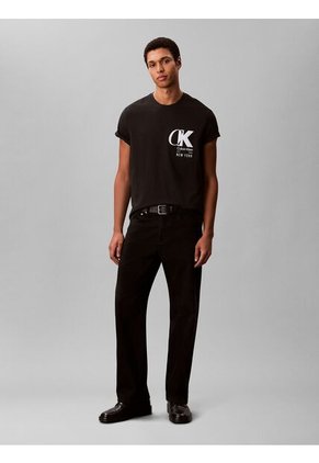 Camiseta Negra Con Estampado De Logo Con Efecto Entrelazado Calvin Klein