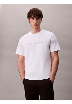Camiseta Blanca Con Logo Gráfico Apilado Calvin Klein