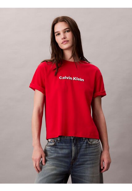 Camiseta Roja De Manga Corta Con Logo Bordado En 3D Calvin Klein