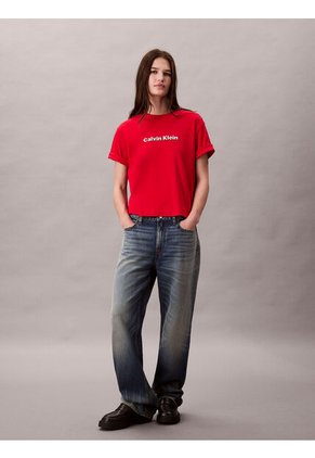 Camiseta Roja De Manga Corta Con Logo Bordado En 3D Calvin Klein