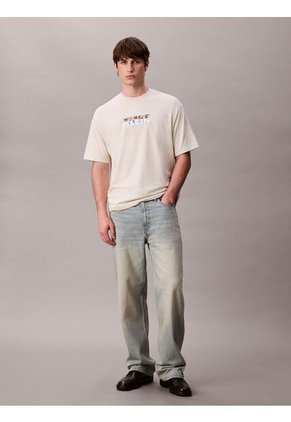 Camiseta Beige Con Gráfico De Logo En Bloque Calvin Klein