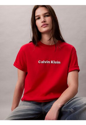 Camiseta Roja De Manga Corta Con Logo Bordado En 3D Calvin Klein
