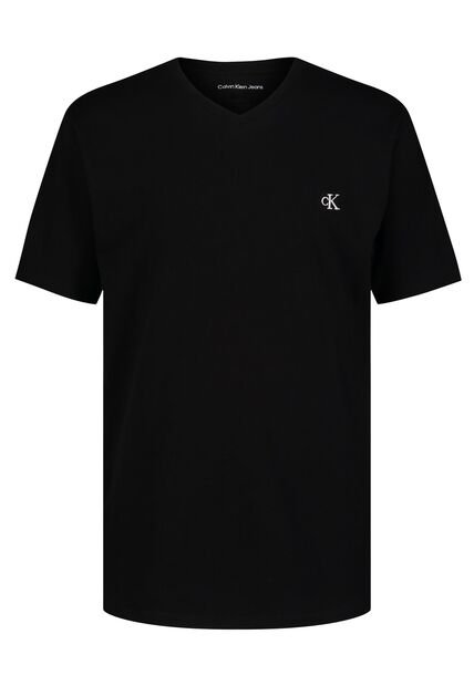 Camiseta Negra De Manga Corta Con Cuello V Calvin Klein