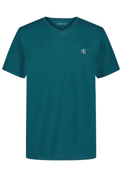 Camiseta Verde Manga Corta Con Logo De Monograma Y Cuello En V Calvin Klein