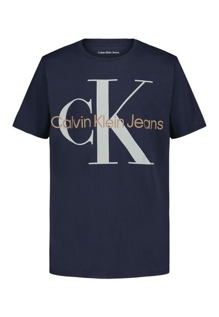 Camiseta Azul Manga Corta Con Logo De Monograma Calvin Klein