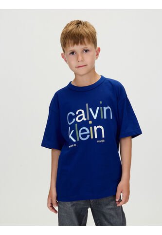Camiseta Azul De Manga Corta Con Estampado De Logo Multicolor Calvin Klein Calvin Klein