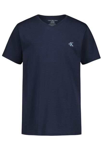 Camiseta Azul Manga Corta Con Logo De Monograma Y Cuello En V Calvin Klein