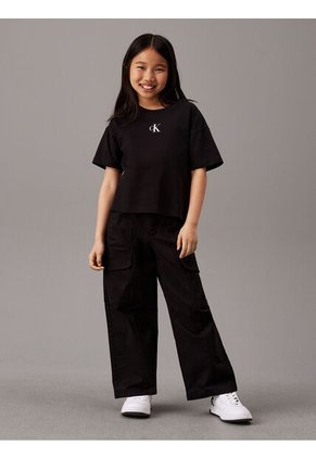 Camiseta Negra De Corte Boxy Con Logo De Monograma Estampado Calvin Klein