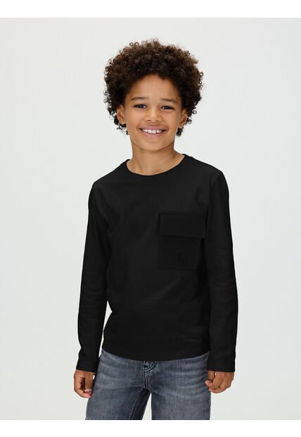 Camiseta Negra De Manga Larga Con Bolsillo En El Pecho Calvin Klein