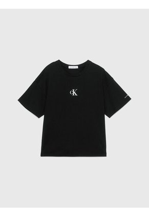 Camiseta Negra De Corte Boxy Con Logo De Monograma Estampado Calvin Klein