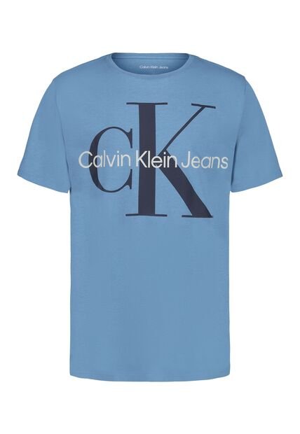 Camiseta Azul Manga Corta Con Logo De Monograma Calvin Klein