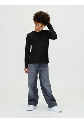 Camiseta Negra De Manga Larga Con Bolsillo En El Pecho Calvin Klein