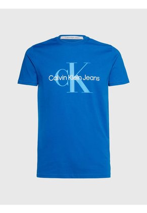 Camiseta Slim De Algodón Orgánico Con Logo Hombre Azul Calvin Klein