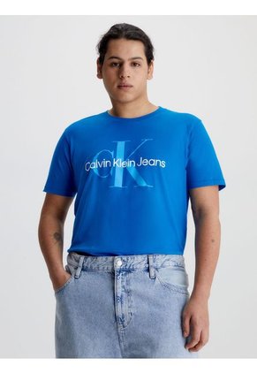 Camiseta Slim De Algodón Orgánico Con Logo Hombre Azul Calvin Klein