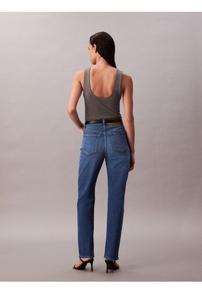 Jeans Beige Rectos De Talle Alto Con Lavado índigo Calvin Klein