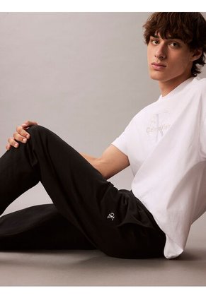 Jogger Negro En Tejido Terry Premium Con Monograma Bordado Calvin Klein